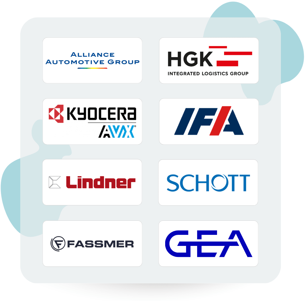 Kunden aus dem Bereich Industrie, Maschinenbau, Automobil: IFA, Alliance Automotive Group, Lindner, Schott, Nexen Tire