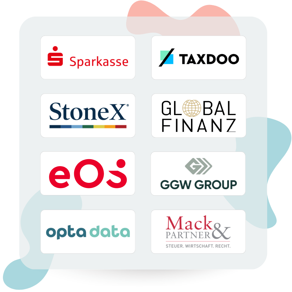 Kunden aus dem Bereich Finanzdienstleistungen: Sparkasse, Taxdoo, StoneX, Global Finanz