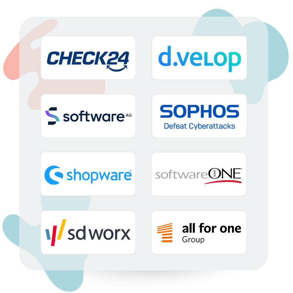 Kunden aus dem Bereich Software & Internet: Check24, shopware, Software AG, Software One, Sophos, d.velop, Verivox