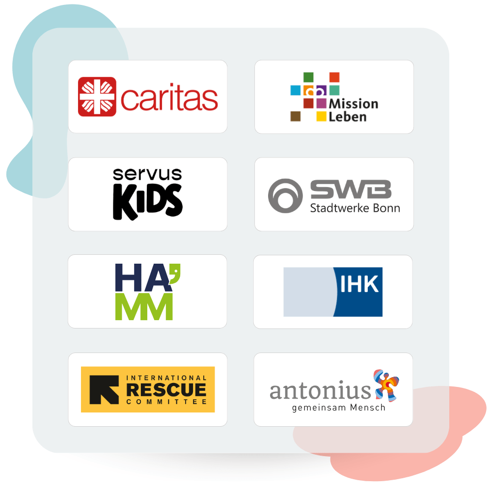 Kunden aus dem Bereich öffentliche und soziale Träger: Cariatas, Mission Leben, Stadtwerke, Gemeinden, Städte