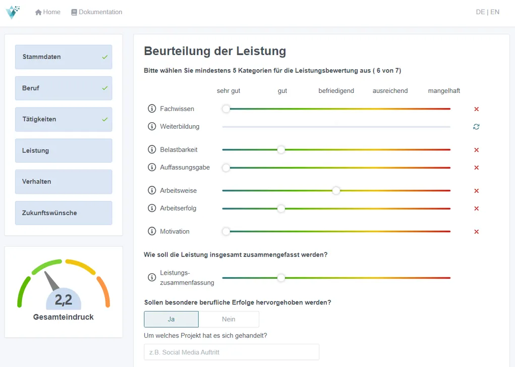 Selbsteinschätzung Mitarbeiteransicht